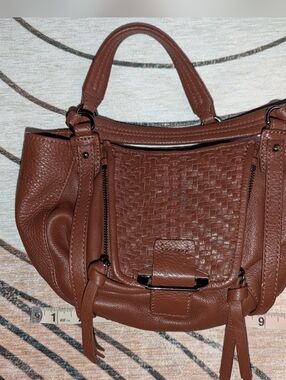 Kooba Jonnie Hobo Brown Woven-Accent Leather Tote Bag, Unique Find